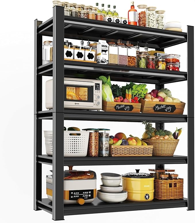 5-Tier Adjustable Multi-Purpose Storage Rack – Space Saving Organizer Shelf for Kitchen, Bathroom, Living Room,Garage – Corrosion-Resistant Metal, 45.3''W×19.7''D×71''H