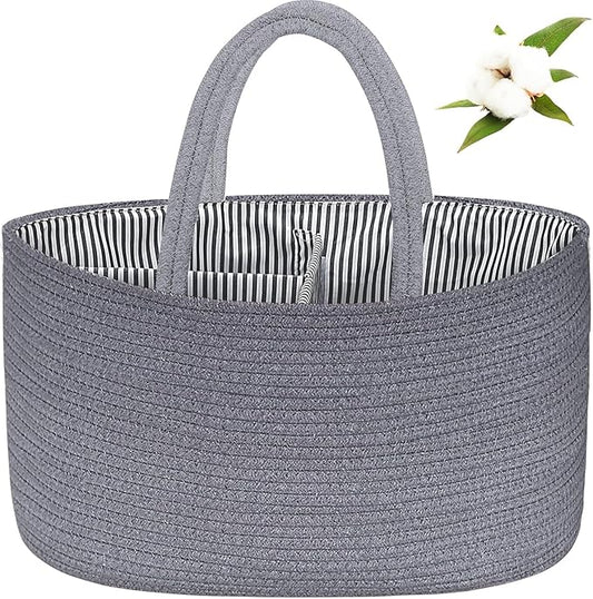 ABenkle X-Large Diaper Caddy Organizer, Cotton Rope Nursery Baby Basket, Changing Table Organizer for Baby Diaper Storage, Grey Boho Rustic