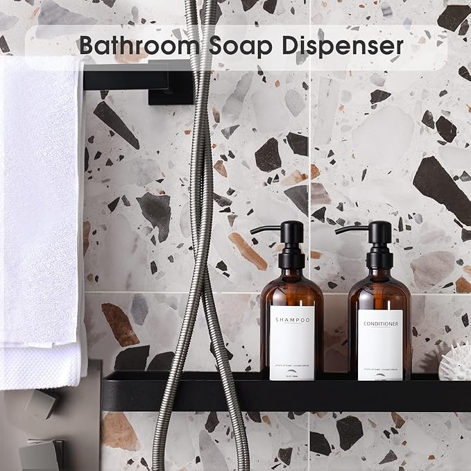 Supforce Shampoo Dispenser for Shower Wall Mount, No Drill Shampoo and Conditioner Dispenser with Matte Pump and Waterproof Labels, Shower Soap Dispenser Wall Mounted for Home Bathroom - Amber