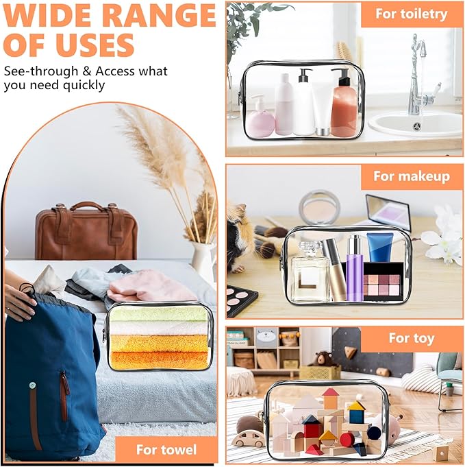 AURUZA Clear Makeup Bag,Portable Travel Toiletry Bags with Zipper, TSA Approved Clear Organizer Bags, PVC Cosmetic Pouch for Airport Airline Compliant
