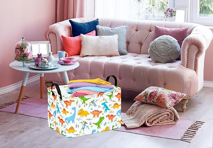 Baby Storage Basket Nursery Box Laundry Hamper Organization Bins for Toys and Clothes with Handles (Color Dino)