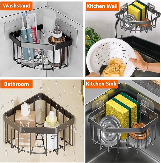 Sink Caddy Corner Kitchen Sink Organizer,CIT ZCFYU Adhesive Sponge Caddy for Kitchen Stainless Steel,Dish Cloth Hanger Sponge Holder Soap Storage Rack for Space-Saving Storage(not for Rounded)