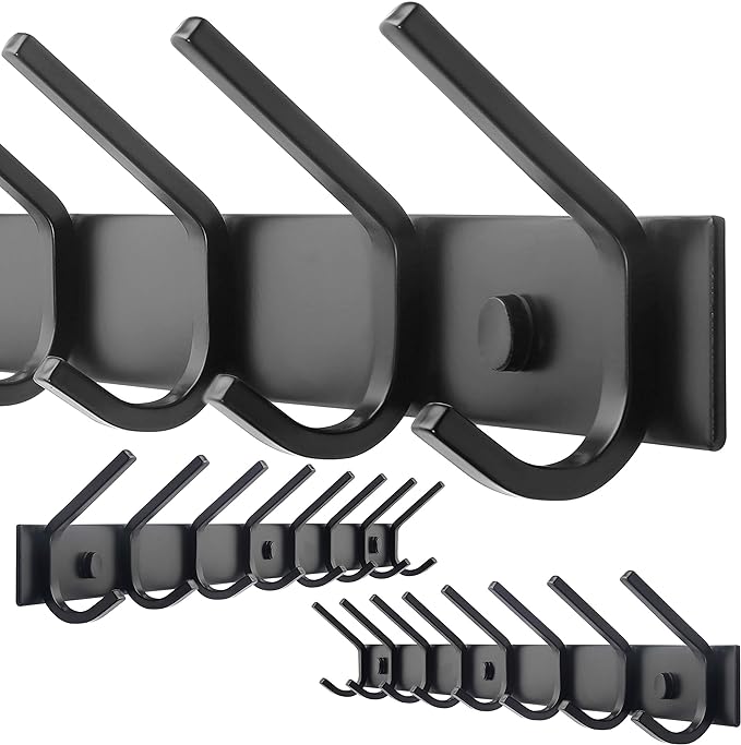 WEBI Coat Rack Wall Mounted,24 Inch 8 Hooks for Hanging Coats,Hook Rack Hook Rail Coat Hanger Wall Mount for Backpack,Clothes,Jacket,Black,2 Packs