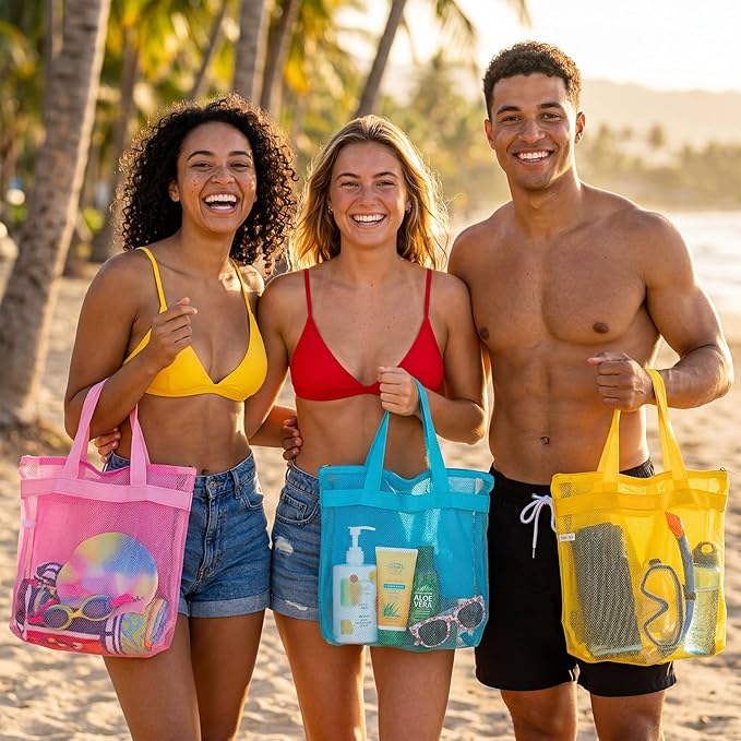 Tudomro 12 Pcs Mesh Shower Bag Caddy Tote Portable Quick Dry Tote Bag Lightweight Hanging Toiletry Bath Organizer for College Dorms Gym Swimming Beach Travel Games Sports (6 Colors)