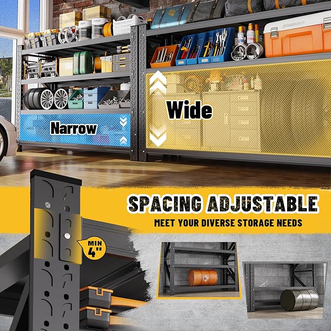 48 ''W Garage Shelving Heavy Duty, Adjustable Garage Storage Shelves 5000LBS Heavy Duty Shelving, Metal Shelving Units fou Garage, Utility Shelf Rack for Warehouse,Basement, 70''H x 48 ''W x 24''D