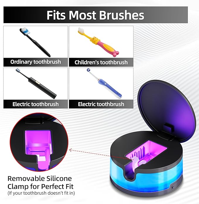 Toothbrush Sanitizer Holder for Bathroom, Wall-Mounted Organizer with Dynamic Ambient Light & Air Drying, Travel Dustproof Case, Fits Electric/Manual/Kids’ Toothbrushes(Black)