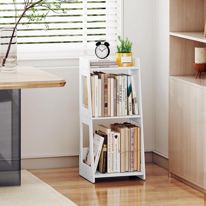 3-Tier Bathroom Ladder Shelf Freestanding, White Floor Shelves Open Shelving Unit, Small Bookshelf Nightstand for Home Study Laundry Room (11.0”D x 12.6”W x 26”H)