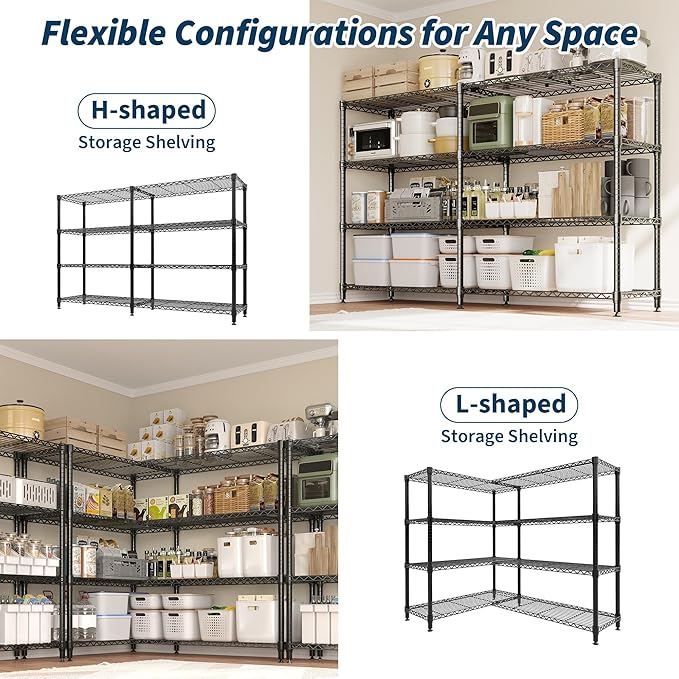 59.5" H 4-Tier Metal Storage Rack, Heavy Duty Wire Shelving Unit with Adjustable Shelves, 1325 Lbs Capacity for Kitchen, Pantry, Bedroom, or Corner Organization