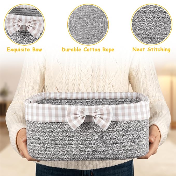 OIASKET Basket for Gifts Empty, Large Gift Basket 13L with Gift Bag and Ribbon, Woven Cotton Basket for Baby Showers, Birthday, Wedding, Mother's Day, 13.58"x10"x5.9", Gray