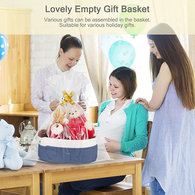 Small Woven Basket with Gift Bags and Ribbons, Empty Baby Gift Baskets for Kids Women Men, Shelf Storage, Small Cat Dog Pet Toy Boxes, 13”x 9”x 5.5”, Folkstone Gray