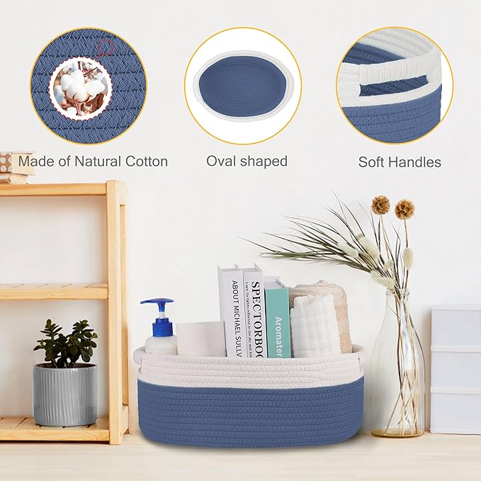 Small Woven Basket with Gift Bags and Ribbons, Empty Baby Gift Baskets for Kids Women Men, Shelf Storage, Small Cat Dog Pet Toy Boxes, 13”x 9”x 5.5”, Folkstone Gray