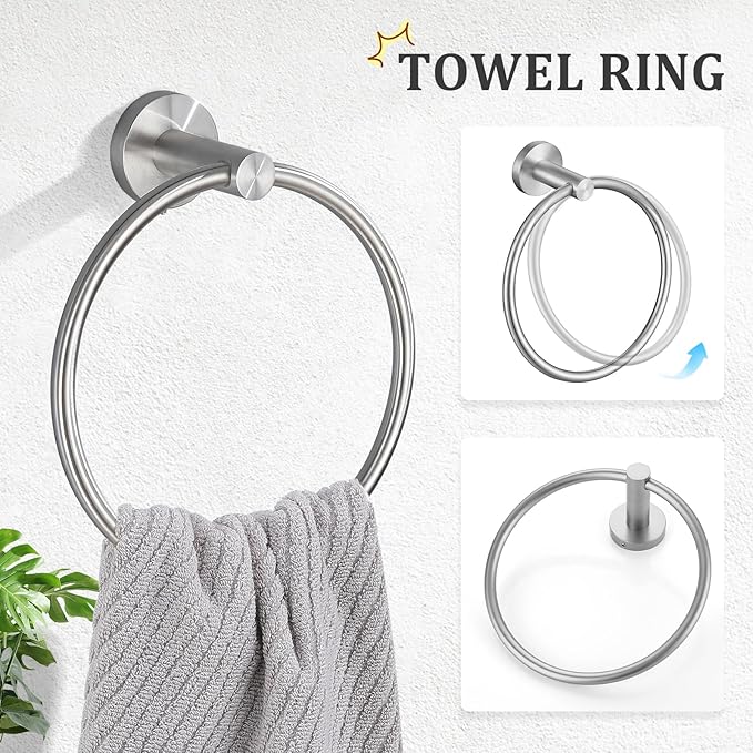 TURS Brushed Nickel 5-Piece Bathroom Hardware Set Towel Bar Set SUS304 Stainless Steel Towel Racks for Bathroom Wall Mounted, 23.6-Inch
