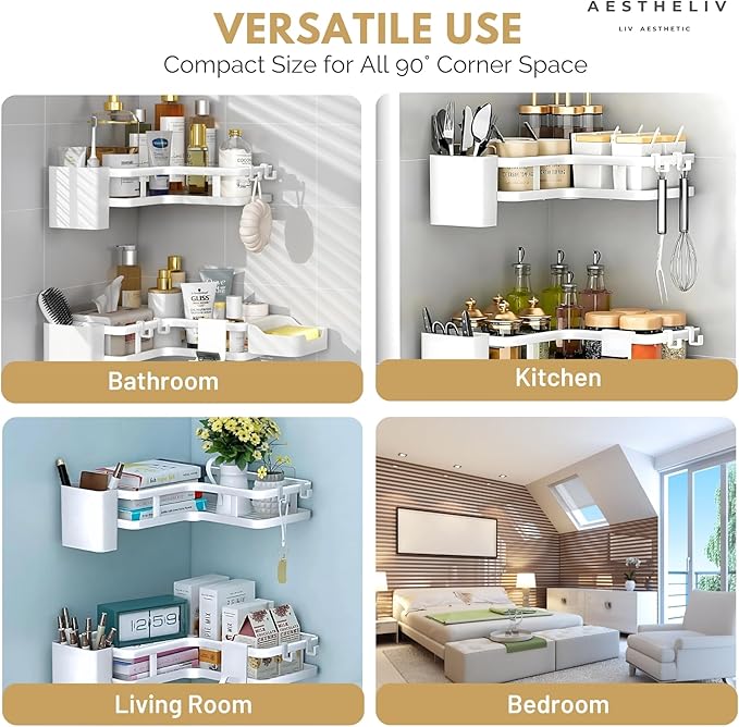 Adhesive Corner Shower Caddy Hanging - 6 Pack, Electroplated Rustproof Stainless Steel Corner Shelves Large Capacity Shower Organizer, Shower Caddy Bathroom Shleves With Bathroom Accessories - White