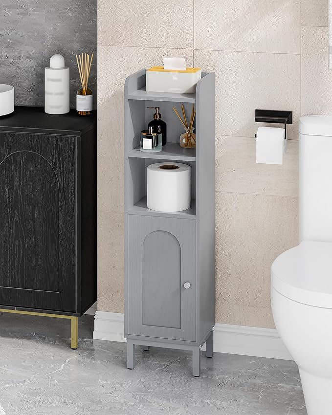 Hzuaneri Bathroom Storage Cabinet, Small Corner Floor Cabinet with Door and Shelves, Narrow Toilet Paper Holder, Bathroom Organizer with Adjustable Shelf, for Small Spaces, Gray BC38221GR