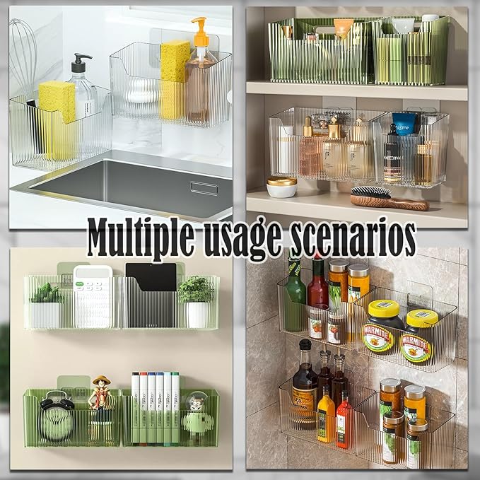 Lae Nuvole 2 Packs Cabinet Door Organizer Wall Mounted Shower Basket, Shower Caddy Stackable Plastic Adhesive Organizer for Bathroom, Kitchen, Cabinet, Pantry, Makeup, BPA Free, Clear