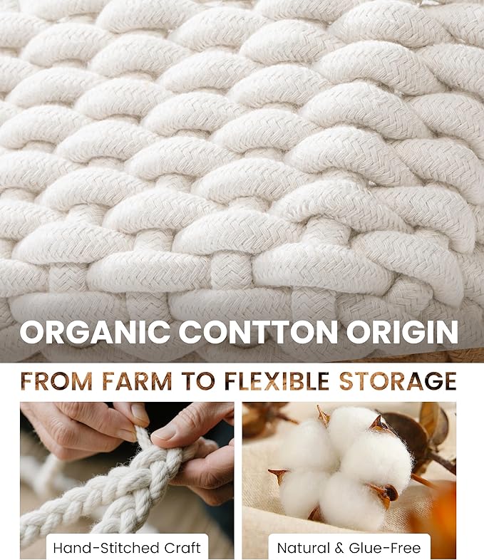 Small Macrame Woven Storage Baskets 2 Pack – Boho Cotton Rope Bins for Bathroom, Bedroom, Desk & Vanity Organizer – White & White, 7x5.5x5 Inches
