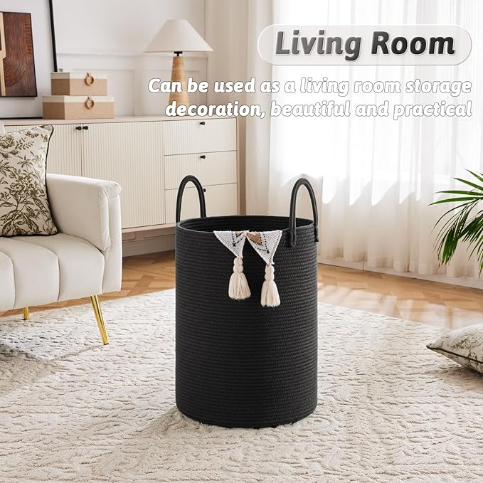 Artfeel Laundry Basket,Woven Cotton Rope Laundry Hamper,40L for Decorative Storage of Dirty Clothes,Toys and Blankets in Bathroom,Baby Room and Living Room