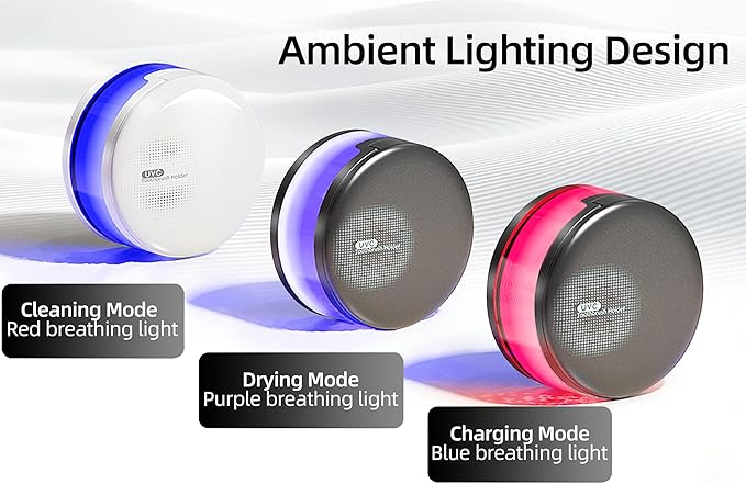 Toothbrush Sanitizer Holder for Bathroom, Wall-Mounted Organizer with Dynamic Ambient Light & Air Drying, Travel Dustproof Case, Fits Electric/Manual/Kids’ Toothbrushes(Black)