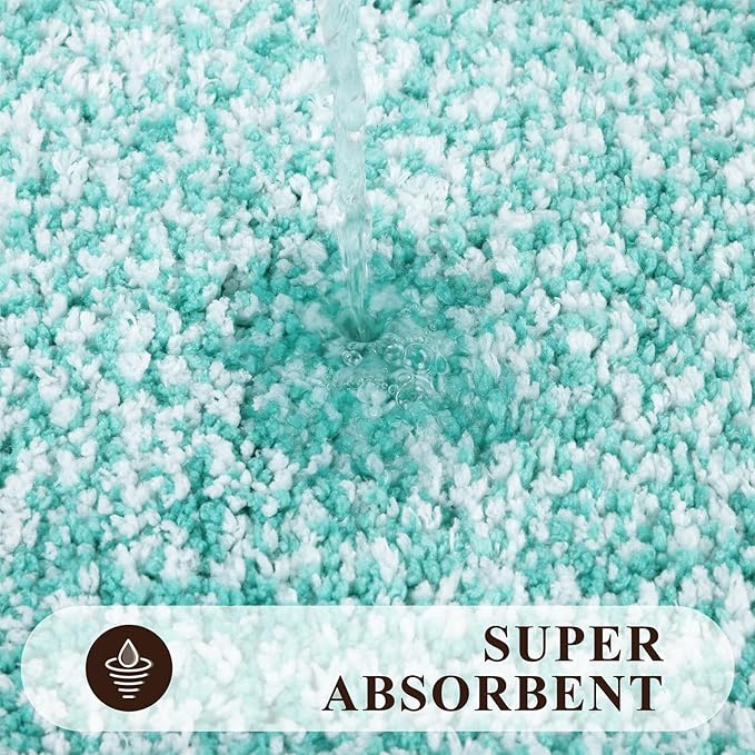 Pauwer 3-Piece Bathroom Shower Rug Set with U-Shaped Contour Toilet Mat, Absorbent Microfiber Plush Bath Mats, Non-Slip, Machine Washable Shaggy Bathroom Floor Mats, Teal