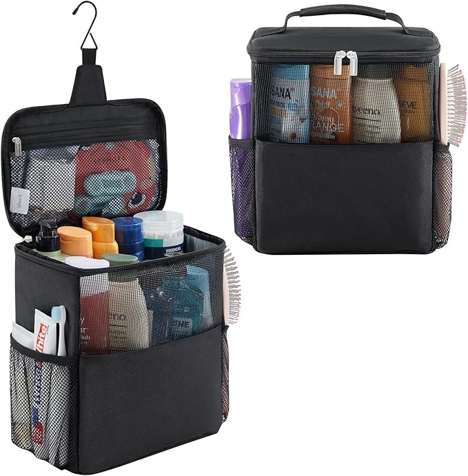 Lifewit Shower Bag Mesh Shower Caddy Portable College Dorm Room Essentials Tote Bag for Bathroom, Gym, Travel, Camping Quick Dry Hanging Shower Organizer Basket Toiletry Bag, Large, Black