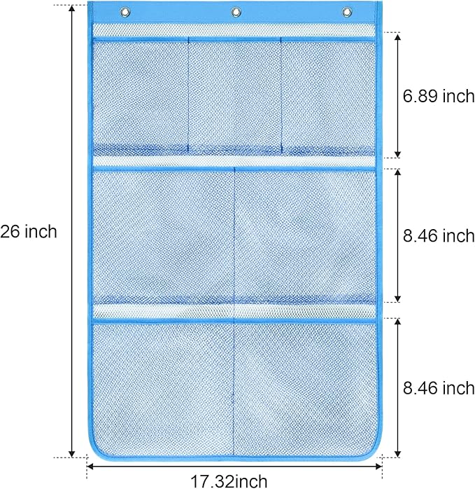 F-color Cruise Essentials 2026 - Mesh Shower Organizer Hanging with 7 Pockets for RV Gym Camping, Quick-Dry Portable Toiletry Bag with Metal Hooks for Bathroom Travel Toiletries, Blue+Blue
