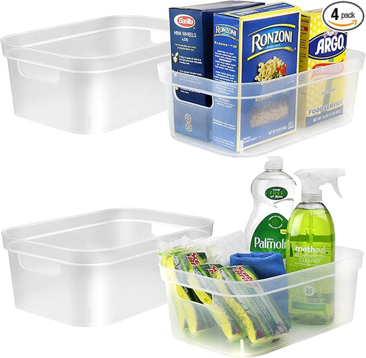Tribello Modern Cabinet Organizers And Storage Pantry Shelf Organizer - Clear Plastic Storage Bins - (Medium - 12” X 8” X 4”)