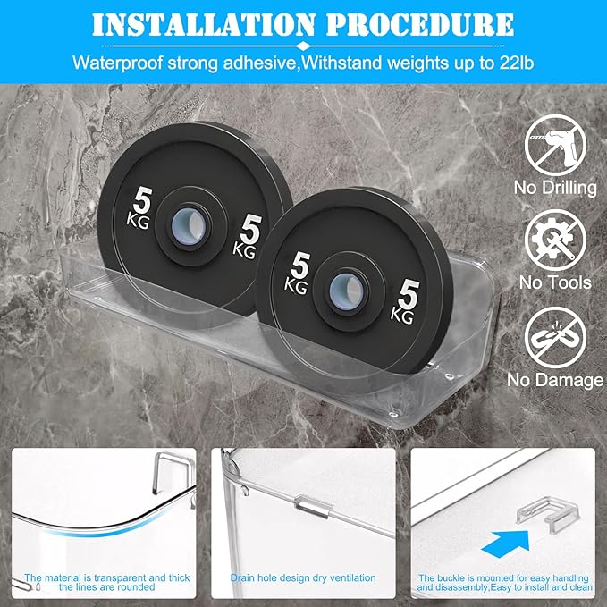 Cerpourt 2PK Bath Toy Storage Holder for Bathtub Large，Acrylic Adhesive Shelves, Adhesive Tape Bathroom Mirror Shelf,No Drilling Capacity Bathtub Toy Organizer Shower Caddy for Bathroom