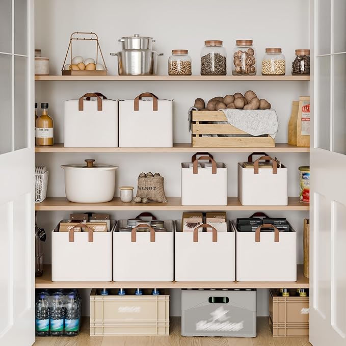 StorageWorks Closet Storage Bins, Storage Baskets for Shelves, Closet Organizers and Storage Bins with Metal Frame, Handles, Natural Color, 2-Pack