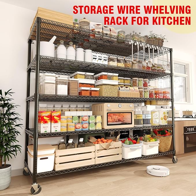 5-Tier Tall Steel Garage Shelving with Wheels, Heavy Duty Storage Rack, 3300 Lbs Capacity, Adjustable Industrial Shelves for Garage, Workshop, or Warehouse, 23.6" D x 59" W x 82.6" H