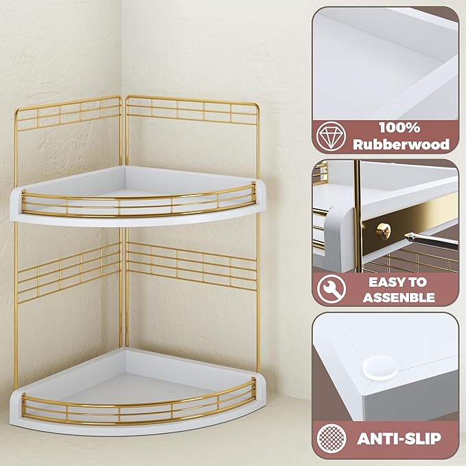 Bathroom Countertop Corner Organizer for Small Spaces – 2-Tier Counter Shelf for Sink & Vanity, Compact Vertical Storage for Toiletries (White)