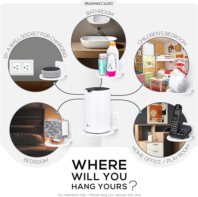 BRAINWAVZ 5” Round Floating Shelf Mount for Security Cameras Baby Monitors Speakers Plants Toys & More Universal Holder Stick-On Or Screw Mount, Easy to Install (White)