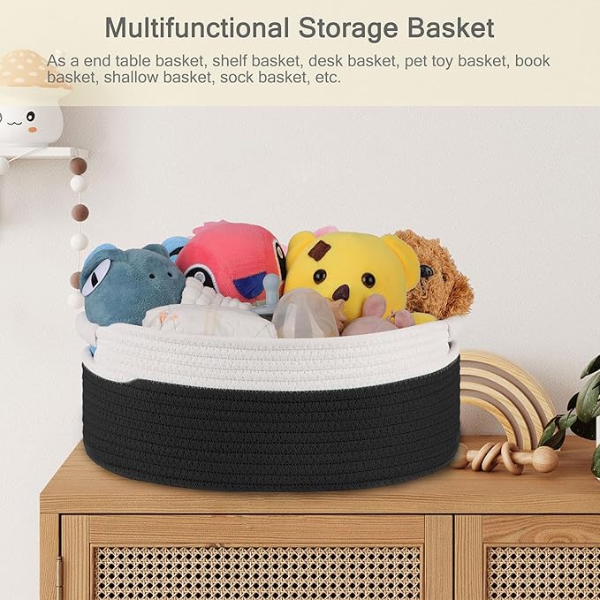 Small Woven Basket with Gift Bags and Ribbons, Empty Baby Gift Baskets for Kids Women Men, Shelf Storage, Small Cat Dog Pet Toy Boxes, 13”x 9”x 5.5”, Black