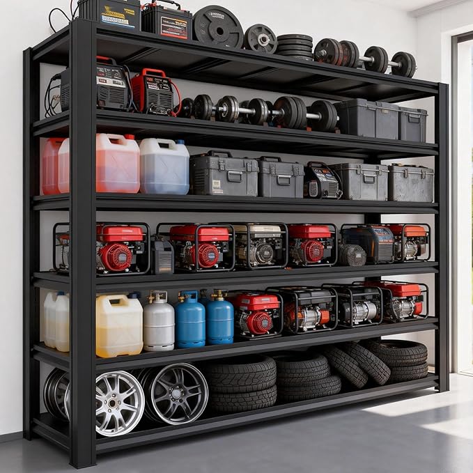 6-Tier Metal Storage Shelves, Adjustable Shelving Units, Boltless Assembly, Black, 83 x 54.89 x 23 Inch, for Warehouse Garage Shed Basement (83H*54.89W*23D)