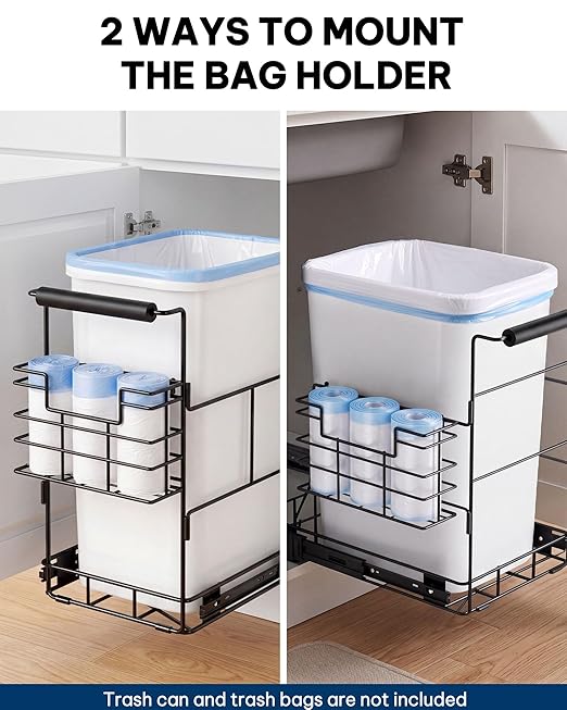 Bulado Pull Out Trash Can Under Cabinet, Under Sink Trash Can Kit with Side Bag Holder, Cabinet Pull Out Organizer for 7.5-10 Gallon Bin, Easy Installation, Bin Not Included