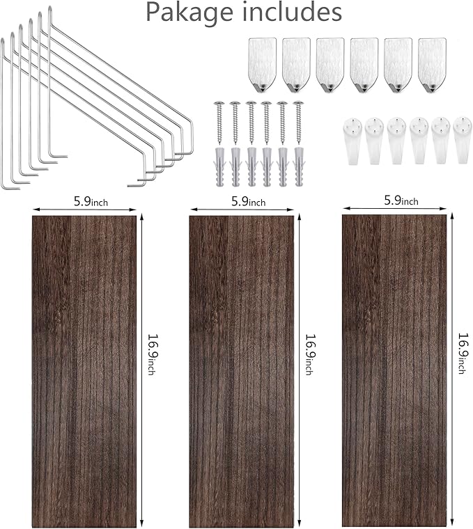 Floating Shelves Set of 3 Rustic Solid Wood Floating Shelf Wall Storage Shelves for Living Room, Bedroom, Bathroom, Kitchen Laundry, Office.no Drill Shelf(Retro Color L+L+L)