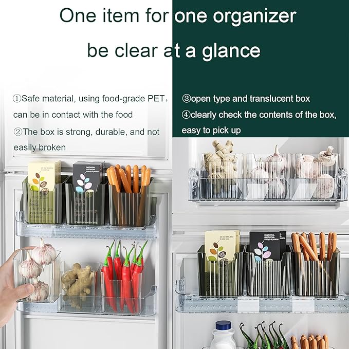 Set of 2 Storage Organizer Bins Wall Mounted Floating Shelves Fridge Organizer Stackable Clear Plastic Storage Bins for Wall, Refrigerator, Kitchen, Bathroom, Countertops, Pantry, BPA Free (Green)