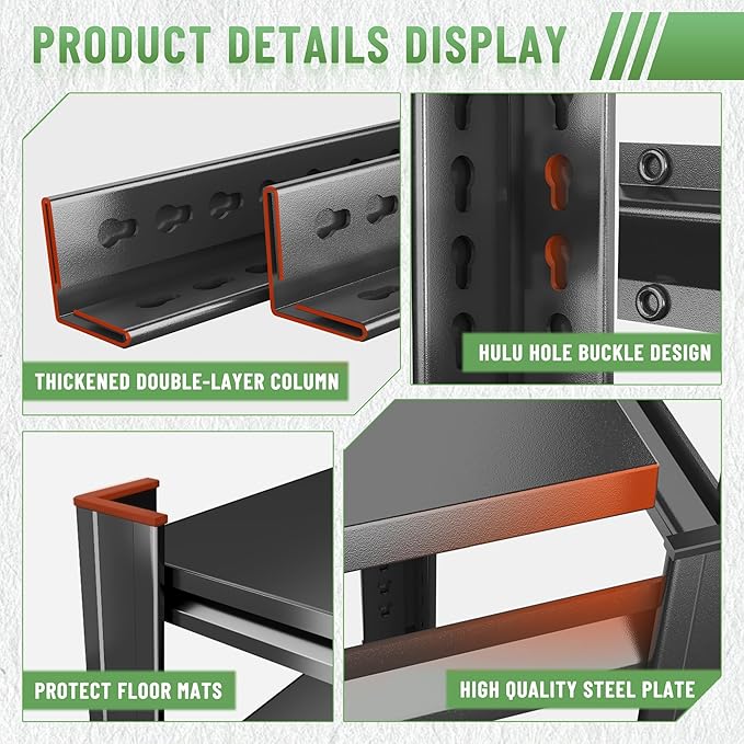 5-Tier Kitchen Shelf Organizer, Solid Metal Adjustable Storage Rack for Pots, Pans, Bottles & Pantry Goods, Space-Saving, Black (71" H x 39" W x 15.7" D)