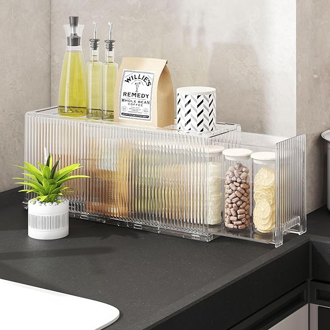 KHNR Slim Kitchen Spice Rack Organizer, 1 Tier Narrow Gap Storage Shelf with Wheels, Food Grade PET Seasoning Bottle Holder for Refrigerator Side or Cabinet Gap, Clear White