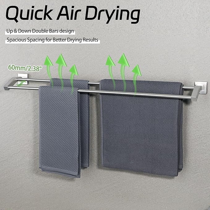 Alise Double Towel Bar, 32 Inch Towel Rack for Bathroom Wall Mounted, SUS304 Stainless Steel Bathroom Towel Holder Joining Process Towel Rail for Bathroom, Brushed Nickel