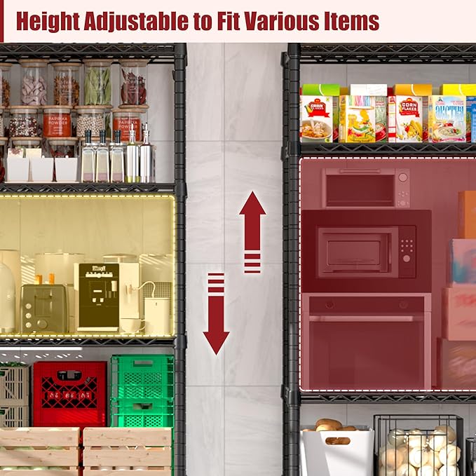 PrimeZone 48" W x 24" D x 81" H Heavy Duty Wire Storage Shelves with Wheels, 5 Tier Adjustable NSF Certified Garage Shelving Unit, Rolling Metal Organizer Shelf Utility Rack for Warehouse, Restaurant