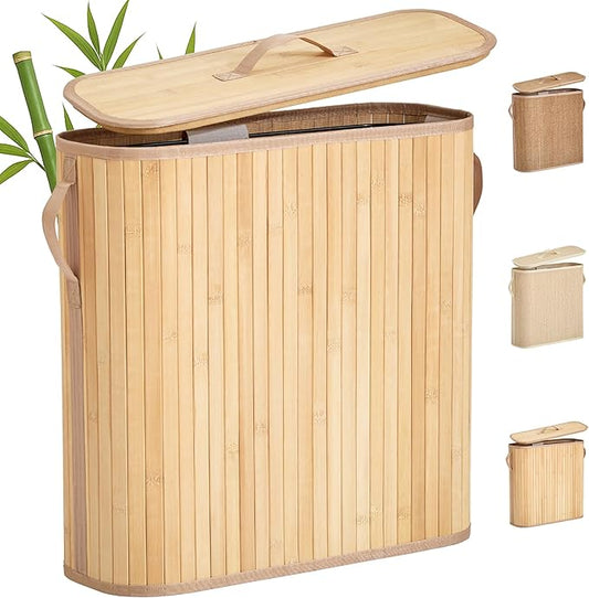 Bamboo Toilet Paper Storage Basket with Lid & Handle - 32L Large Capacity Handwoven Bathroom Organizer for 16 Rolls - Sturdy Stand Holder for Toilet Paper Organization, Natural