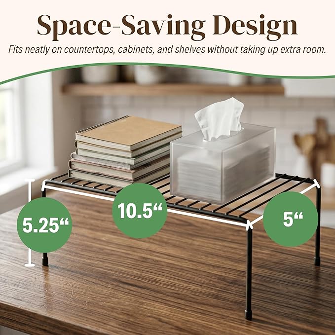 Evelots Kitchen Cabinet Wire Shelf Organizer/Rack - 6 Pack Sturdy Metal Shelf Risers - Double Your Counter Space - Great for Kitchen, Freezer, Pantry and Bathroom - Rustproof - Black