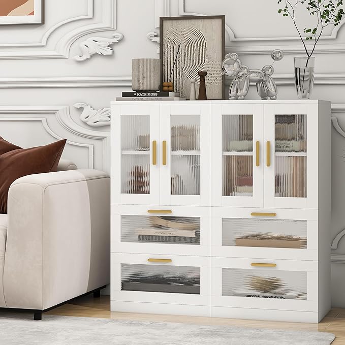 Bathroom Floor Storage Cabinet Freestanding Organizer with Acrylic Doors for Bathroom, Home Office, Bedside, Sofa Side Table