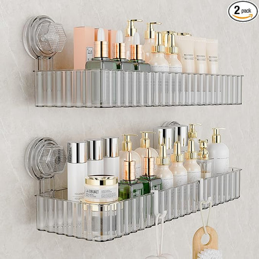 Adhesive Shower Caddy Suction Cup Shower Shelves for Inside Shower No Drilling Bathroom Organizers and Storage Wall Shelf Rack Clear(clear,square)