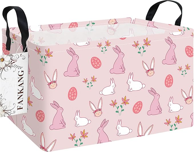 Storage Bins,Nursery Hamper Canvas Laundry Basket Foldable with Waterproof PE Coating Storage Baskets for Boys and Girls, Office, Bedroom, Clothes,Toys(Rec-Rabbit ）