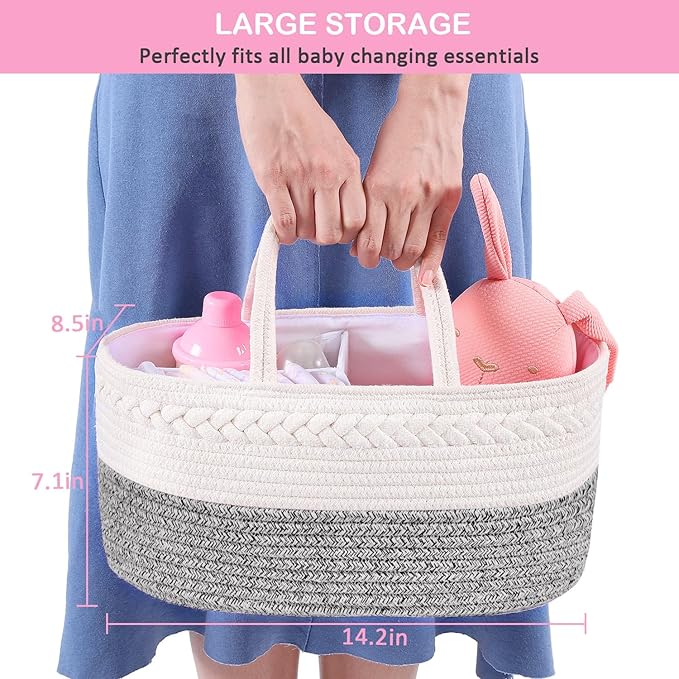 ABenkle Diaper Caddy Organizer, Boho Rustic Cotton Rope Nursery Baby Basket, Changing Table Organizer for Baby Diaper Storage and Baby Shower