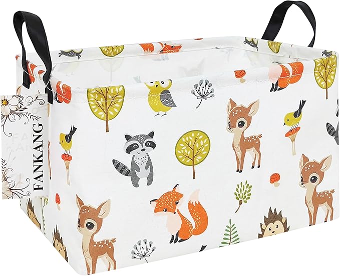 Storage Bins, Nursery Hamper Canvas Laundry Basket Foldable with Waterproof PE Coating Large Storage Baskets for Kids Boys and Girls, Office, Bedroom, Clothes,Toys(Rec-deer）