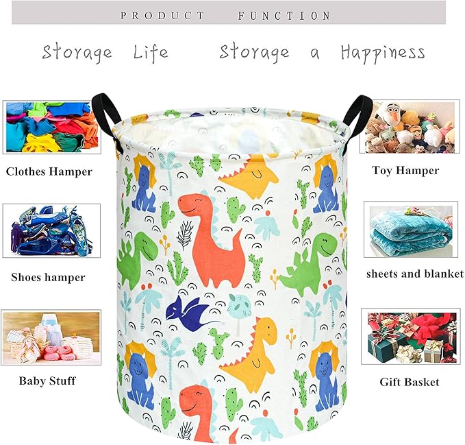 Kids Laundry Hamper Clothes Gift Basket Storage Laundry Baskets Organizer Bin with Handles for Nursery Room (Baby Dino)