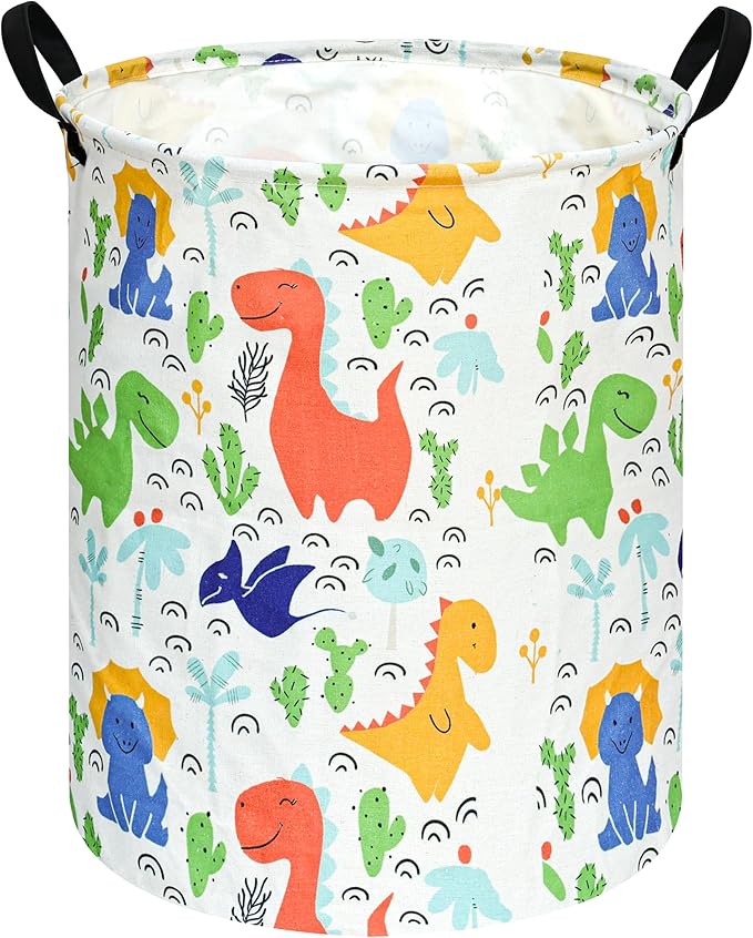 Kids Laundry Hamper Clothes Gift Basket Storage Laundry Baskets Organizer Bin with Handles for Nursery Room (Baby Dino)