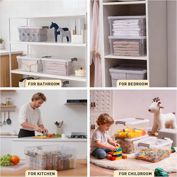 CITYLIFE 6 Packs 17 QT Plastic Storage Bins with Lids Large Stackable Storage Containers for Organizing Clear Storage Box for Garage, Closet, Classroom, Kitchen